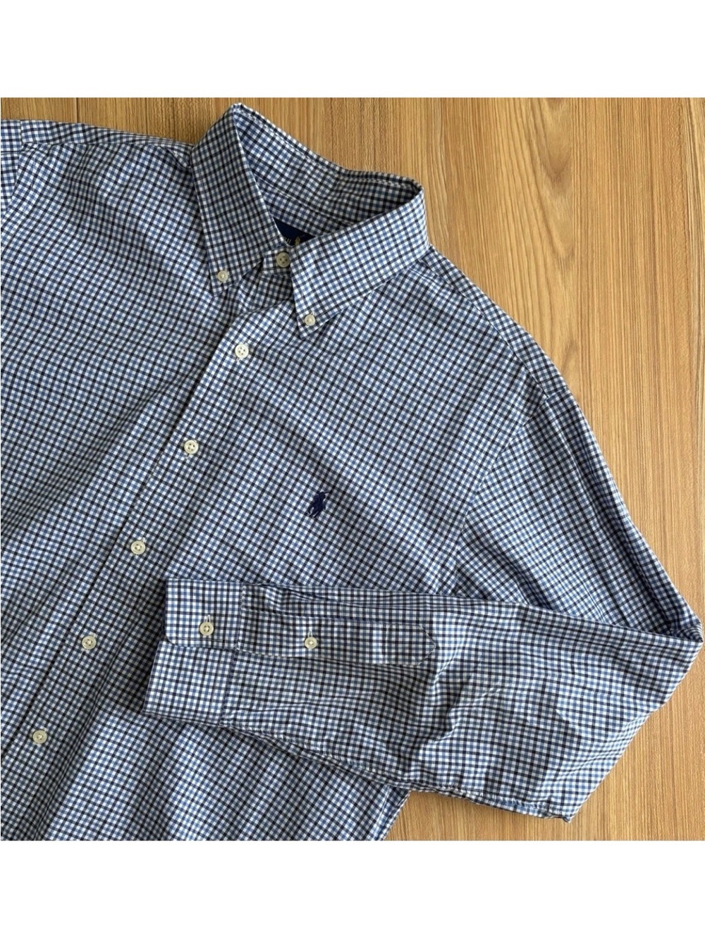 Ralph Lauren Button Down Shirt Mens L Blue Check Long Sleeve Pony Professional